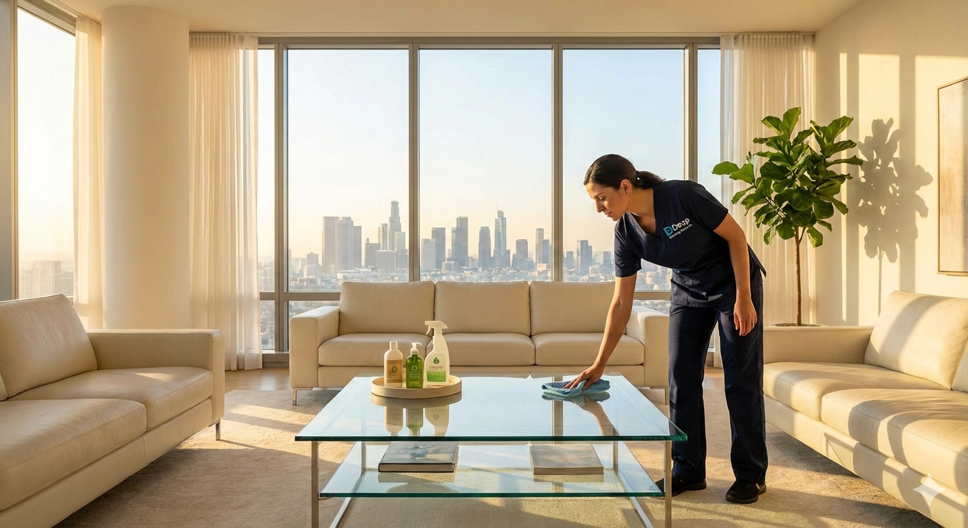 Professional cleaner at work in a modern kitchen